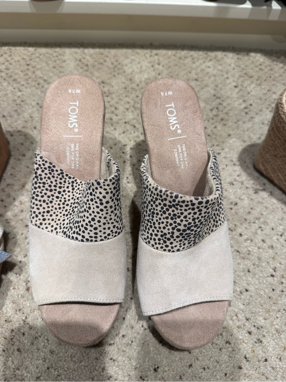 Toms Beige Suede Mules with Black Speckled Accent